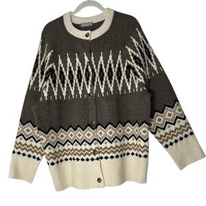 J. Crew Fair Isle cardigan In Heather Women's XL Wool Blend knit Sweater Aztec